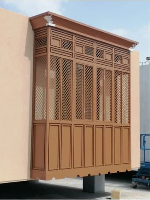 Architectural oriel element associated with the Amala Staff Village experience record