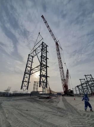 Large steel framework under construction at the Dubai dry docks